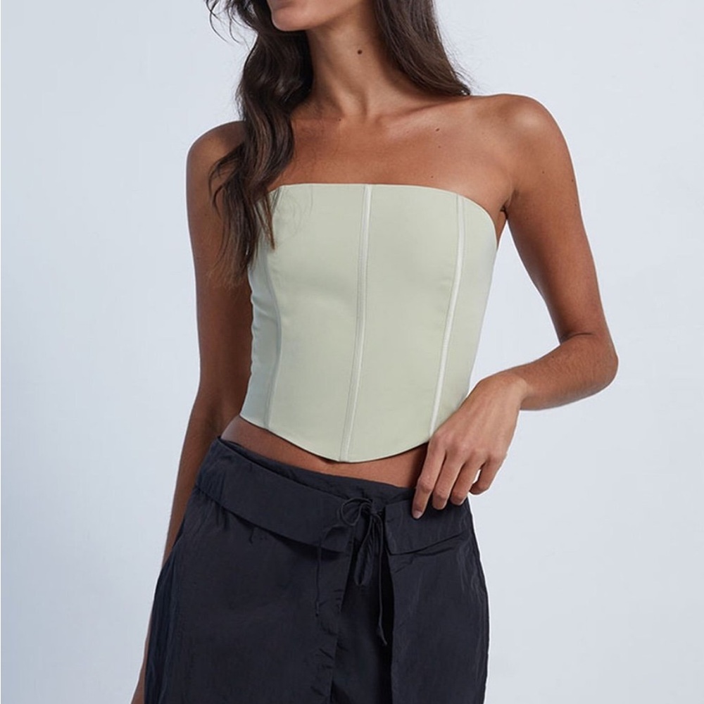 Kendall & Kylie Strapless Corset Top in Light Sage